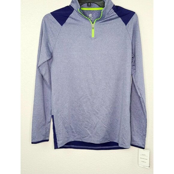 Champion Boys Long Sleeve Quarter-Zip Athletic Shirt XL 16/18 Blue & Neon Green - Picture 1 of 3